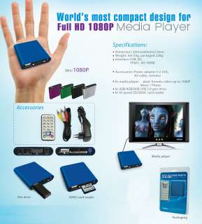 Mini 1080P HD Media Player DVD/MKV/H264 SD/USB HDD HDMI  