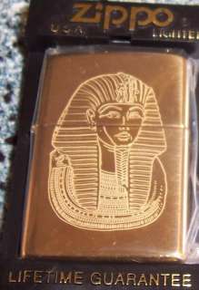 ZIPPO LIGHTER Full Face Brass King Tut Pharaoh MIB 1999  