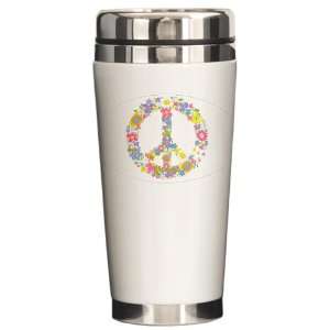  Ceramic Travel Drink Mug Floral Peace Symbol Everything 