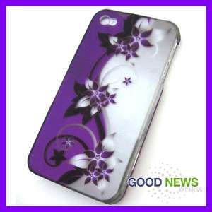 for Sprint Verizon Apple iPhone 4 4S   Purple Vines Rubberized Hard 