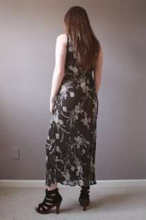   30s Black + White SHEER FLORAL Beaded SKINNY FIT Maxi Dress s/m  