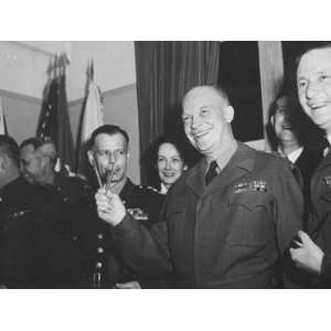  Jubilant Gen. Dwight Eisenhower Holding Pens in V for 