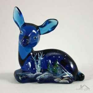 Handcrafted Fenton Indigo Blue Fawn Art Glass Figurine  
