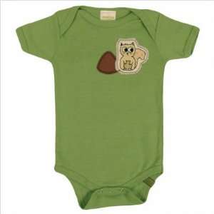   Organic Cotton Infant One Piece with Squirrel Appliqué in Green Baby