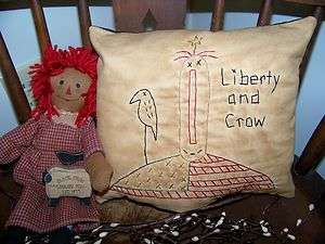   Pillow Prim Stitchery Americana Crow Flag Patriotic Country Home Decor