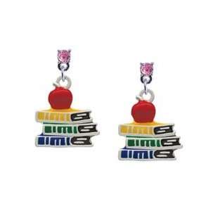 Enamel School Books with a Red Apple Light Pink Swarovski Post Charm 