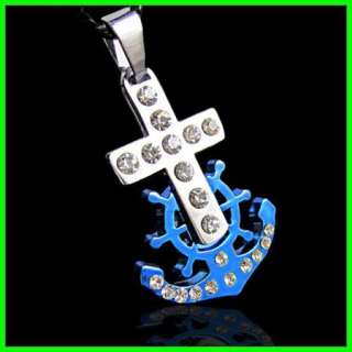   Stainless steel artificial crystal anchor pendant necklace ST74  