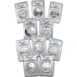   5oz Silver ATB 10 Coin Set PCGS MS 69 DMPL(FS) 