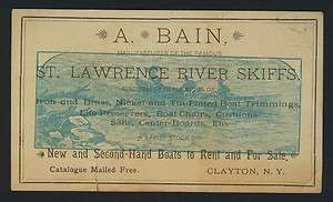   Trade Card   1880 St. Lawrence River Boats Skiffs Clayton NY  