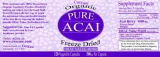 Pure FREEZE DRIED ORGANIC Ultra ACAI BERRY Burn CAPSULE  