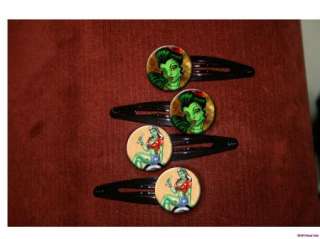Zombie Pin Up Frankenstein Girl rockabilly kitsch set of 4 barrettes 