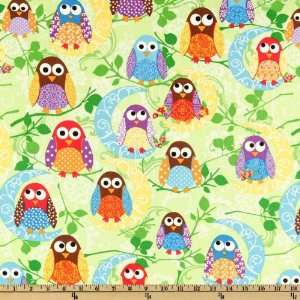  44 Wide What A Hoot Midnight Owls Lime Fabric By The 