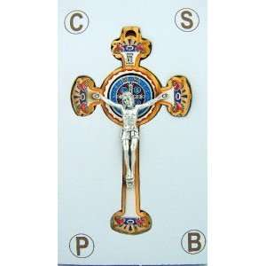 Rare Unique Saint St Benedict Olive Wood Pectoral Crucifix Cross Medal 