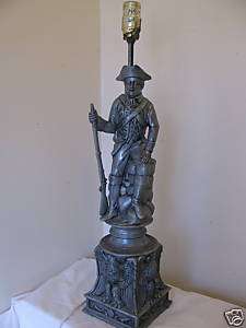 Antique pewter lamp colonial soldier with eagles USA.  