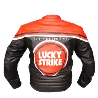 Lucky Strike Motorcycle Biker 100% Genuine Leather Red & Black Jacket 