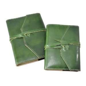 Refillable Leather Journal   Emerald Green Italian Calfskin Wrap 