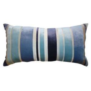  Oblong Striped Velvet Toss Pillow   Blue