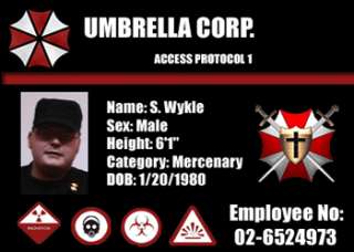 Umbrella Corp Employee Custom ID Card Resident Evil  