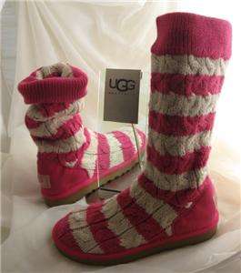 UGG BOOTS Cable Knit FUCHSIA PINK Girls Sz 3  Women 5+  