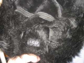 UGG AUSTRALIA Black Plush Fur Cuff HAT O/S  