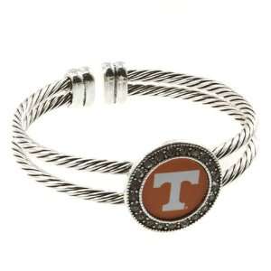  Twisted Double Cuff Bracelet with a Round Rhinestone Studded Logo 