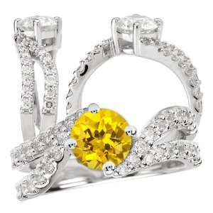 18k lab created 6.5mm round yellow sapphire color #2 engagement ring 