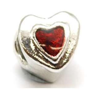    TOC BEADZ Red Foil Heart 9mm Slide On & Slide Off Bead Jewelry