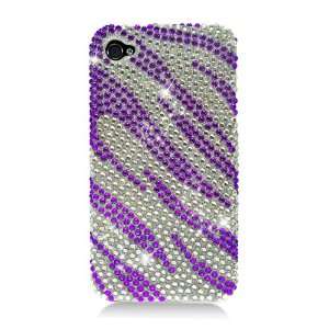 For Apple Iphone 4/4s Cdma Case Purple Zebra Full Diamond Rhinestone 
