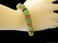 Vintage Chinese 14k Yellow Gold & Jade Bead Bracelet  