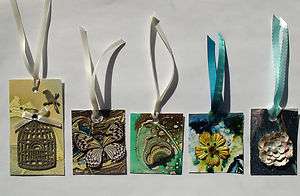 original LABEDZKI art crafts 5 TAGS from recycled paintings and 