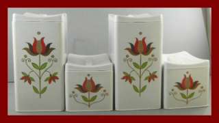 Canister Set Ransburg Tulips Metal Vintage 4 Piece  