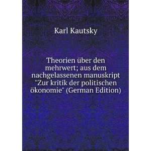   der politischen Ã¶konomie (German Edition) Karl Kautsky Books