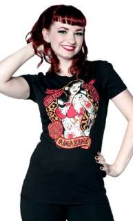   Canvas T Shirt Rockabilly Pin Up Girl Tattoo Punk Leopard Retro  