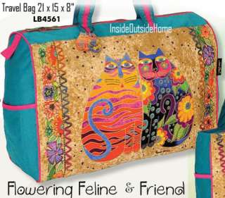 Laurel Burch Cat L Travel Tote Bag +Makeup Flowering Feline Friend 