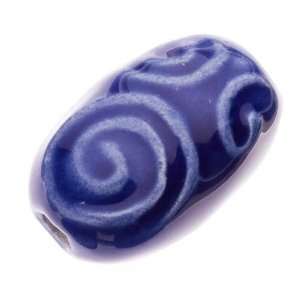  Ceramic Blue Swirly Abstract Barrel Beads 22mm x 15mm (5 