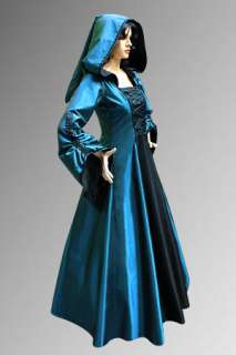 Medieval Renaissance Maiden Demoiselle Dress with Hood, Taffeta Many 