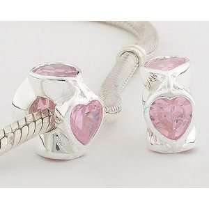 925 Sterling Silver Heart Lights with Pink CZ Czech Crystal Charms 