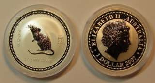 2008 AUSTRALIAN CHINESE LUNAR MOUSE/RAT 1 OZ SILVER COIN  