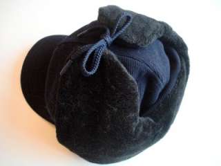 ARMANI EXCHANGE Wool Faux Fur Trappers Cap Hat Cappello Navy L/XL 