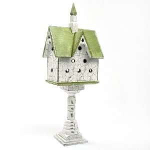   Mini Decorative Pedestal Green Roof Steeple Bird House: Home & Kitchen