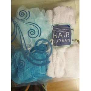    Healing Waters Bath Set Hair Turban with 2 Bath Poufs Beauty