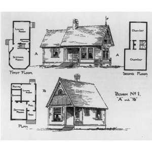   Plan A,plan B of frame cottages,floor plans,c1887,dwelling Home