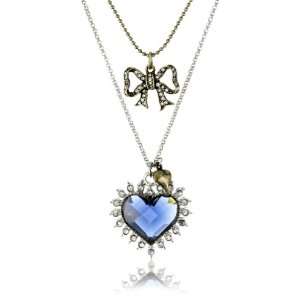  Betsey Johnson Royal Engagement Blue Crystal Heart 2 Row 