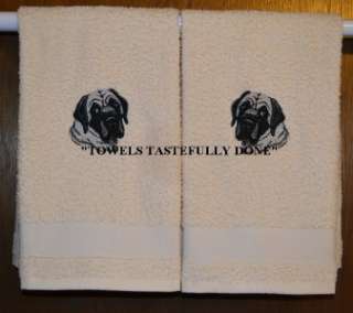 MASTIFF DOG PORTRAIT   2 EMBROIDERED HAND TOWELS by Susan  