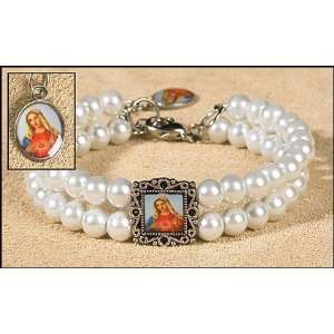 Blessed By Pope Benedit XVI White Crystal Pearls with Sacred Heart of 