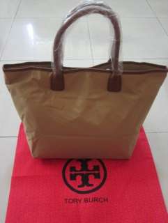 NEW Nylon Stacked Logo Classic TORY BURCH TOTE BAG beige /brown  
