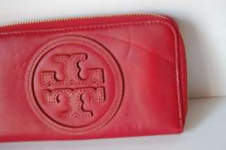 Tory Burch French Red stacked logo continential zip wallet  