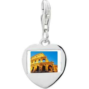   Sterling Silver Gold Plated Landmark Colosseum Photo Heart Frame Charm
