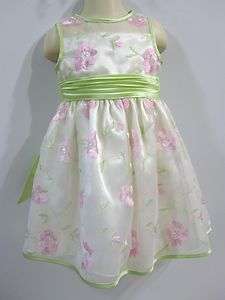 Bonnie Jean Size 2T Pink Floral Flower Dress with Soft Green Leaves 