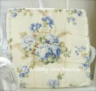 Shabby Pottery Blue Roses Set 4 Chair Seat Cushions Buttercup Country 